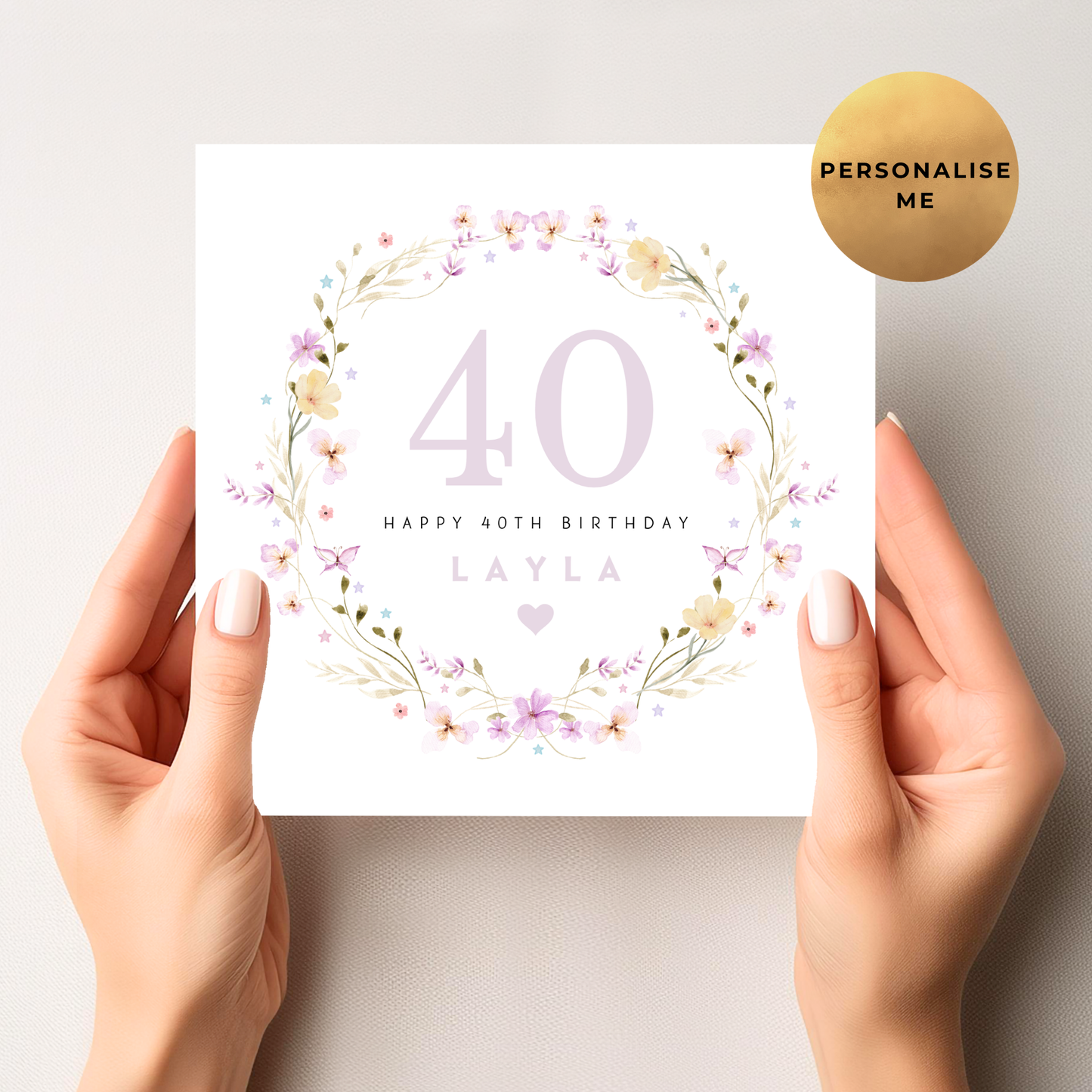 Lilac Floral 40th Birthday Card