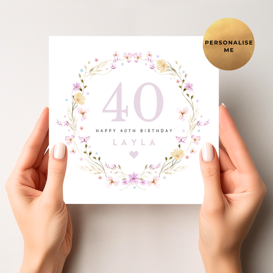Lilac Floral 40th Birthday Card