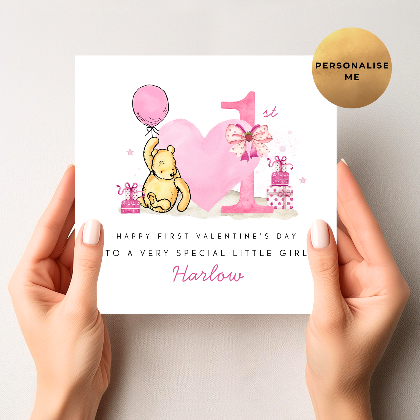 Winnie The Pooh 1st Valentine's Day Card For Little Girl