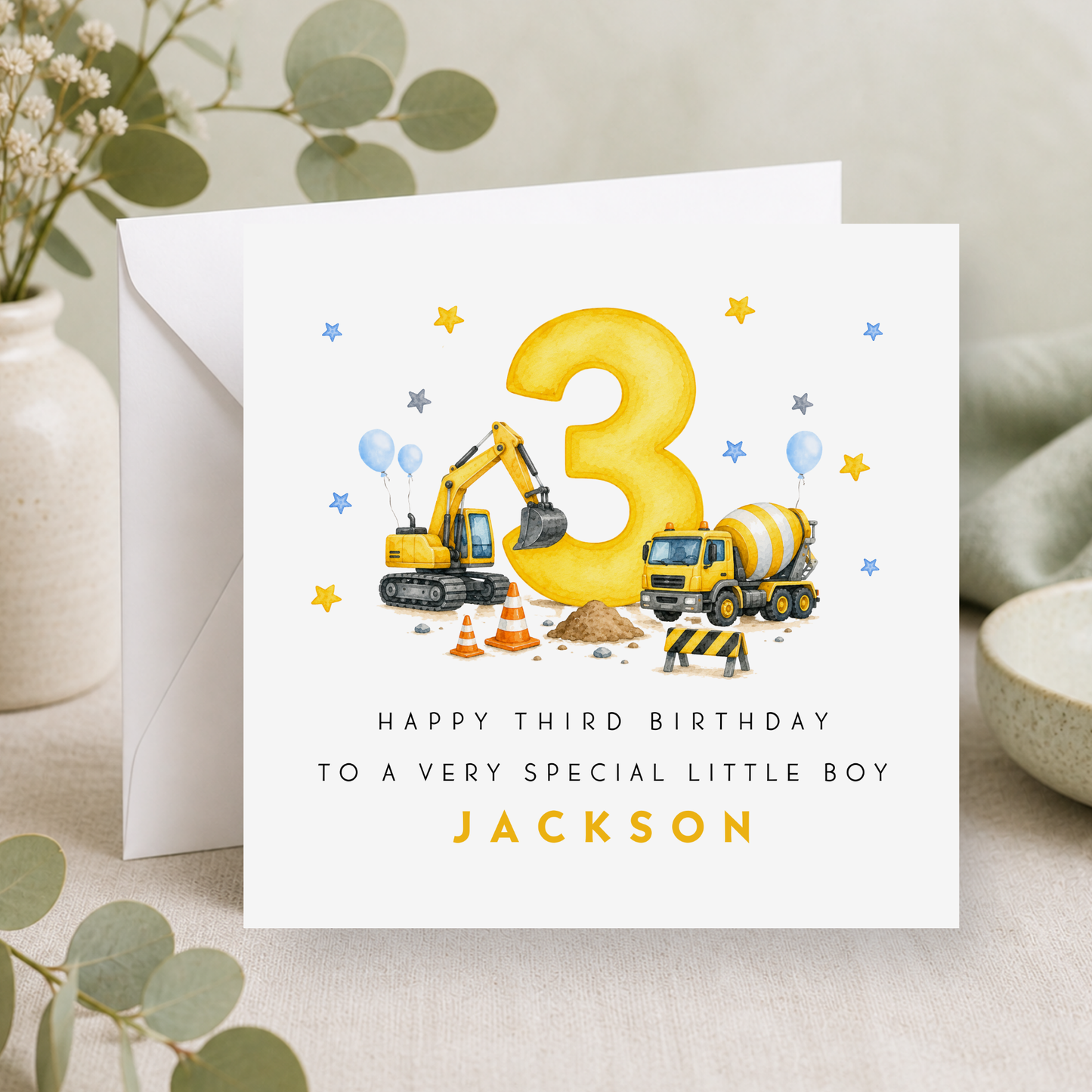 Construction 3rd Birthday Card