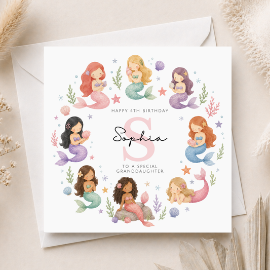 Mermaid Birthday Card For Little Girl