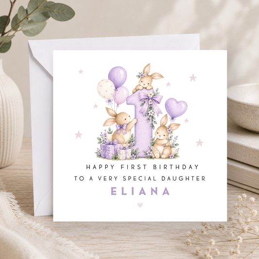 Bunny Rabbit First Birthday Card