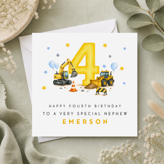 Construction Fourth Birthday Card