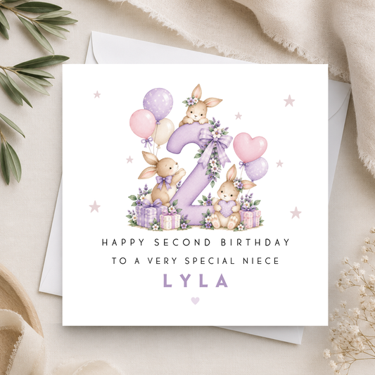 Bunny Rabbit 2nd Birthday Card