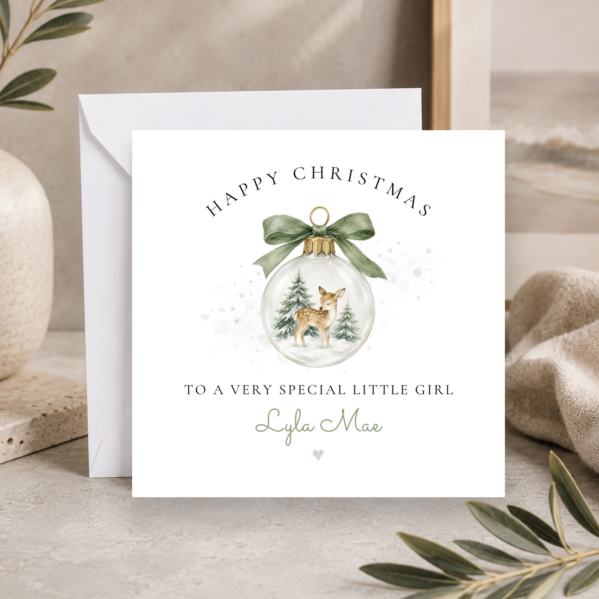 Reindeer Bauble Christmas Card For Little Girl
