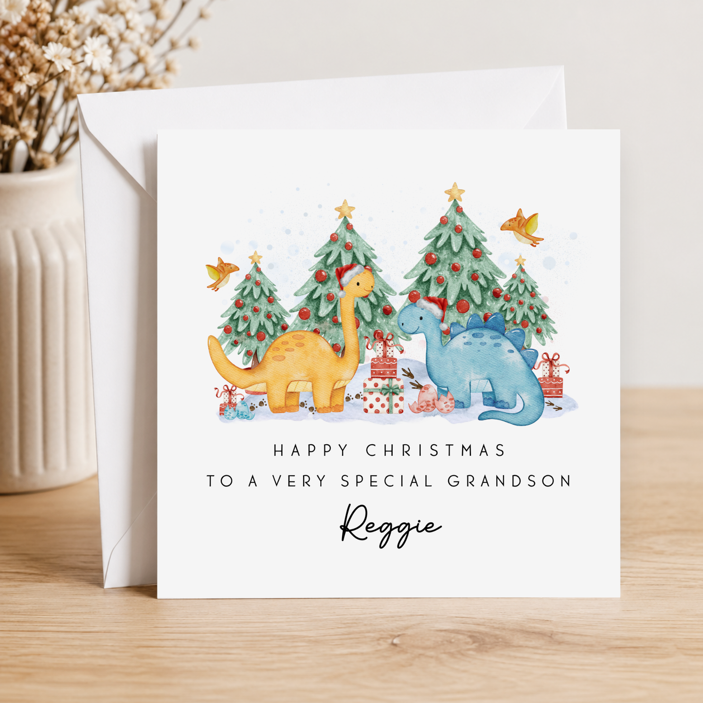 Dinosaur Christmas Card For Little Boy