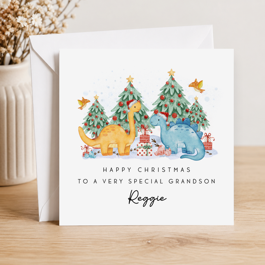 Dinosaur Christmas Card For Little Boy