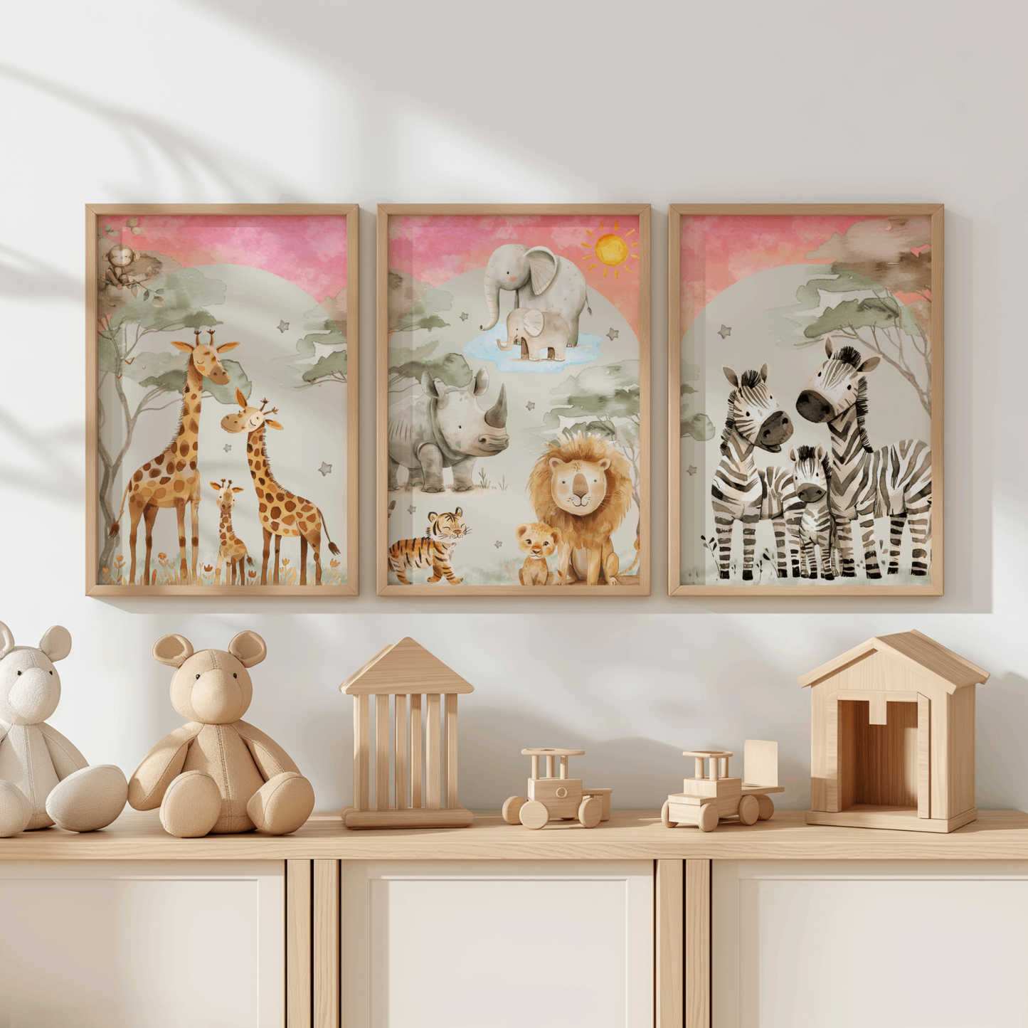 3x Safari Nursery Wall Prints