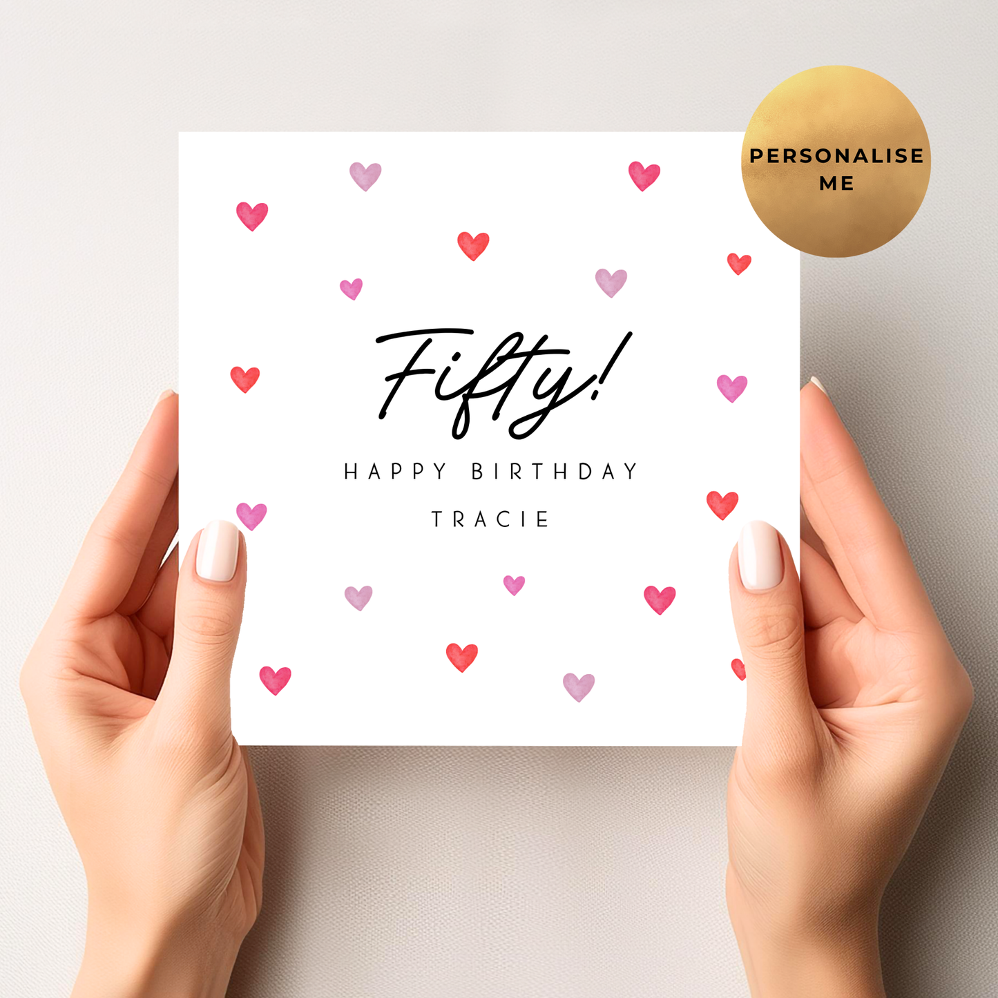 Love Hearts 50th Birthday Card