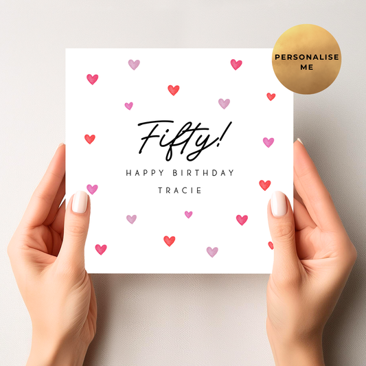 Love Hearts 50th Birthday Card