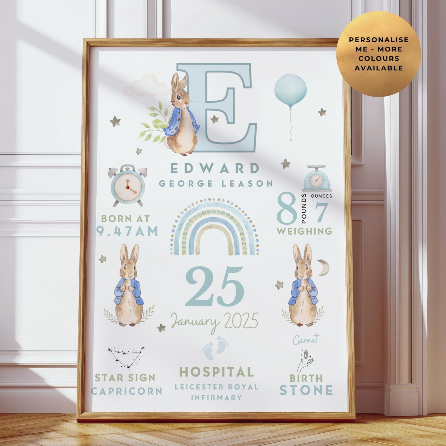Peter Rabbit New Baby Birth Details Print