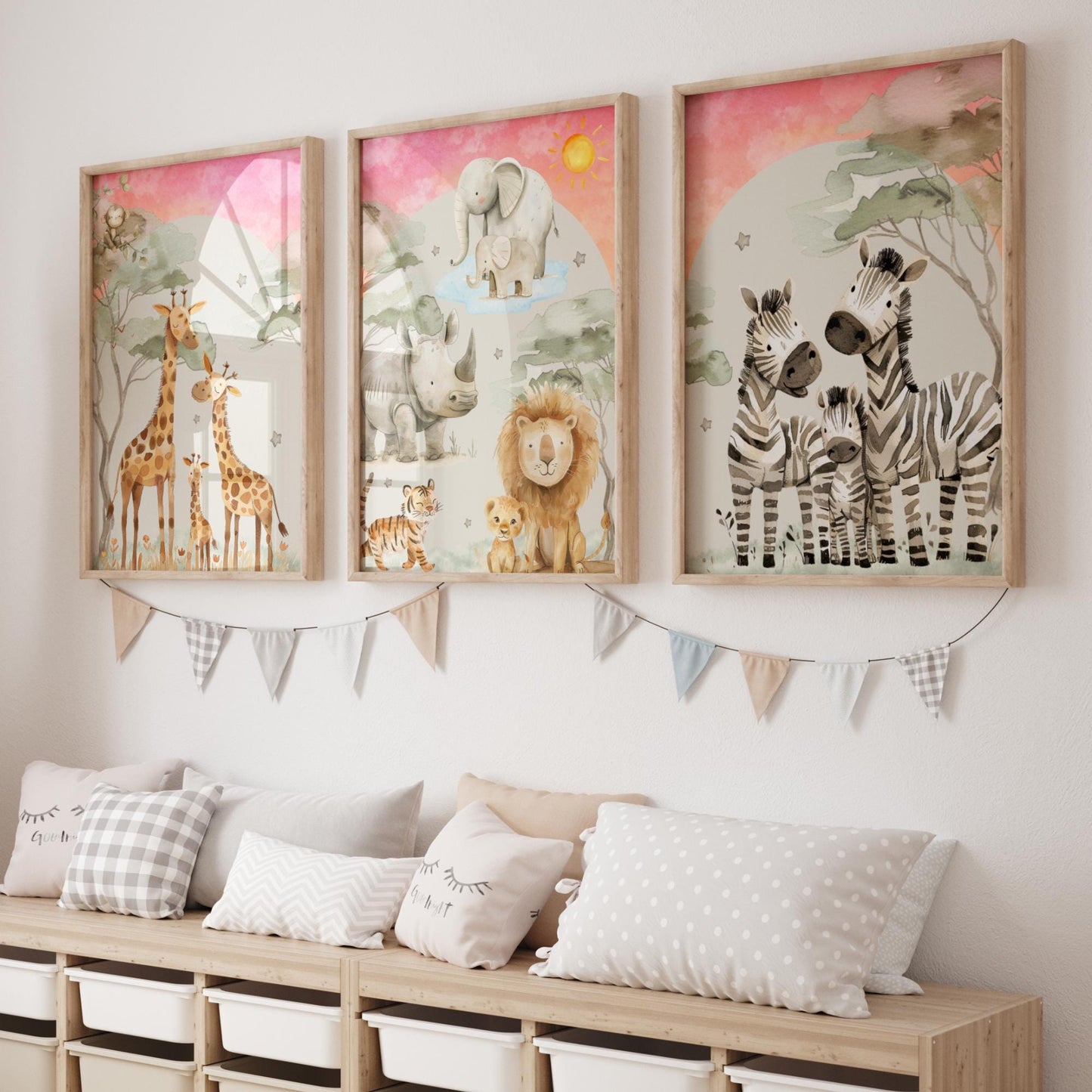 3x Safari Nursery Wall Prints