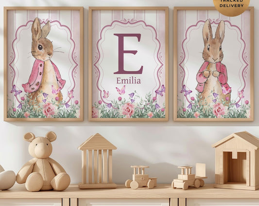 3x Personalised Peter Rabbit Nursery Prints