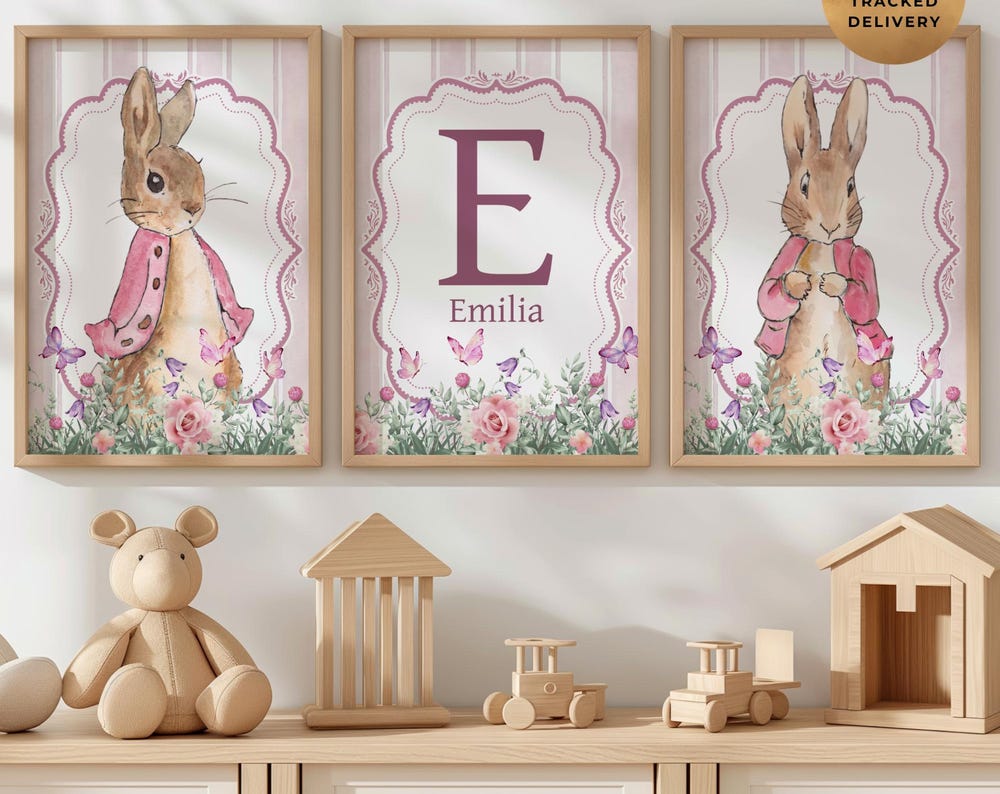 3x Personalised Peter Rabbit Nursery Prints