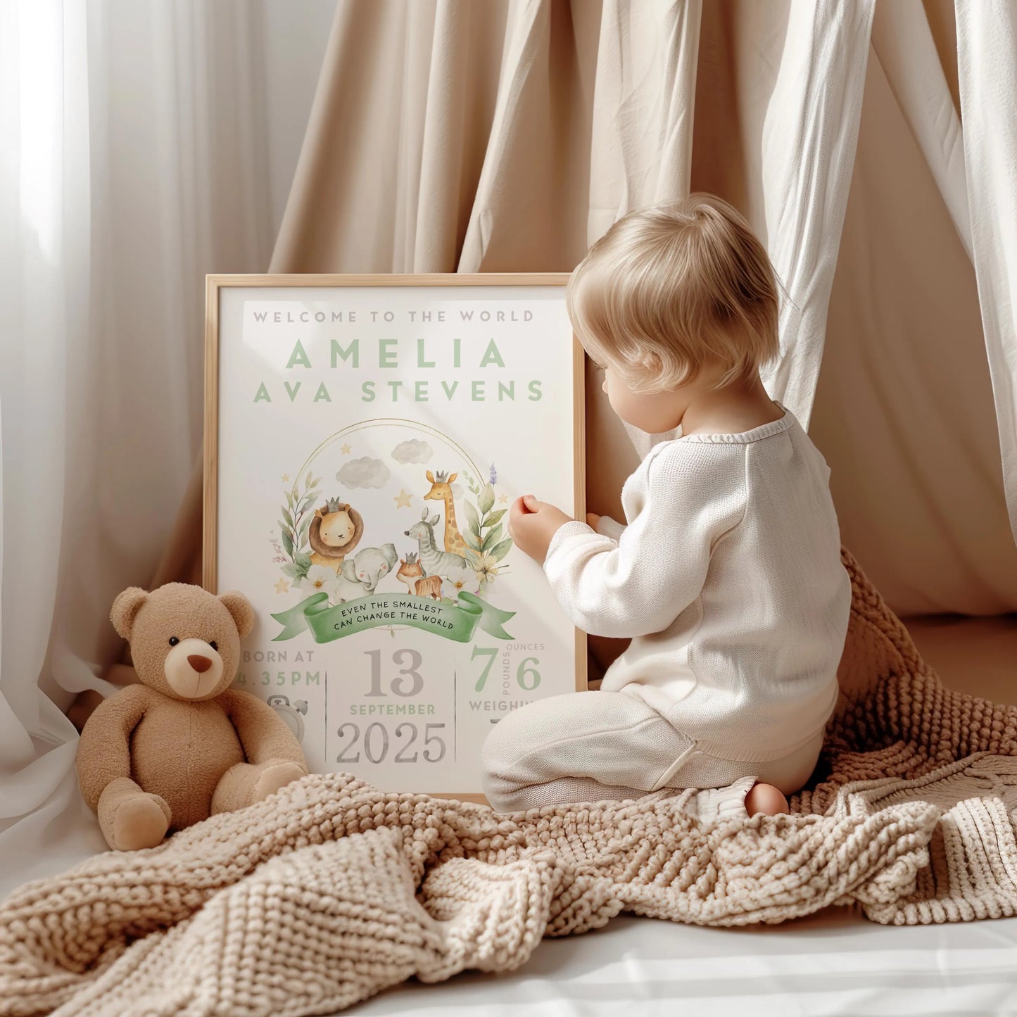 Safari New Baby Birth Details Print