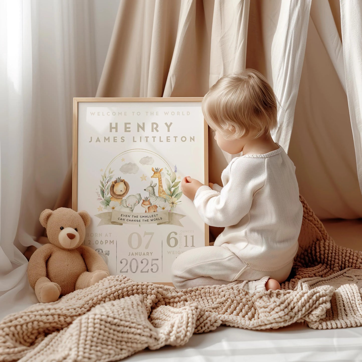 Safari New Baby Birth Details Print