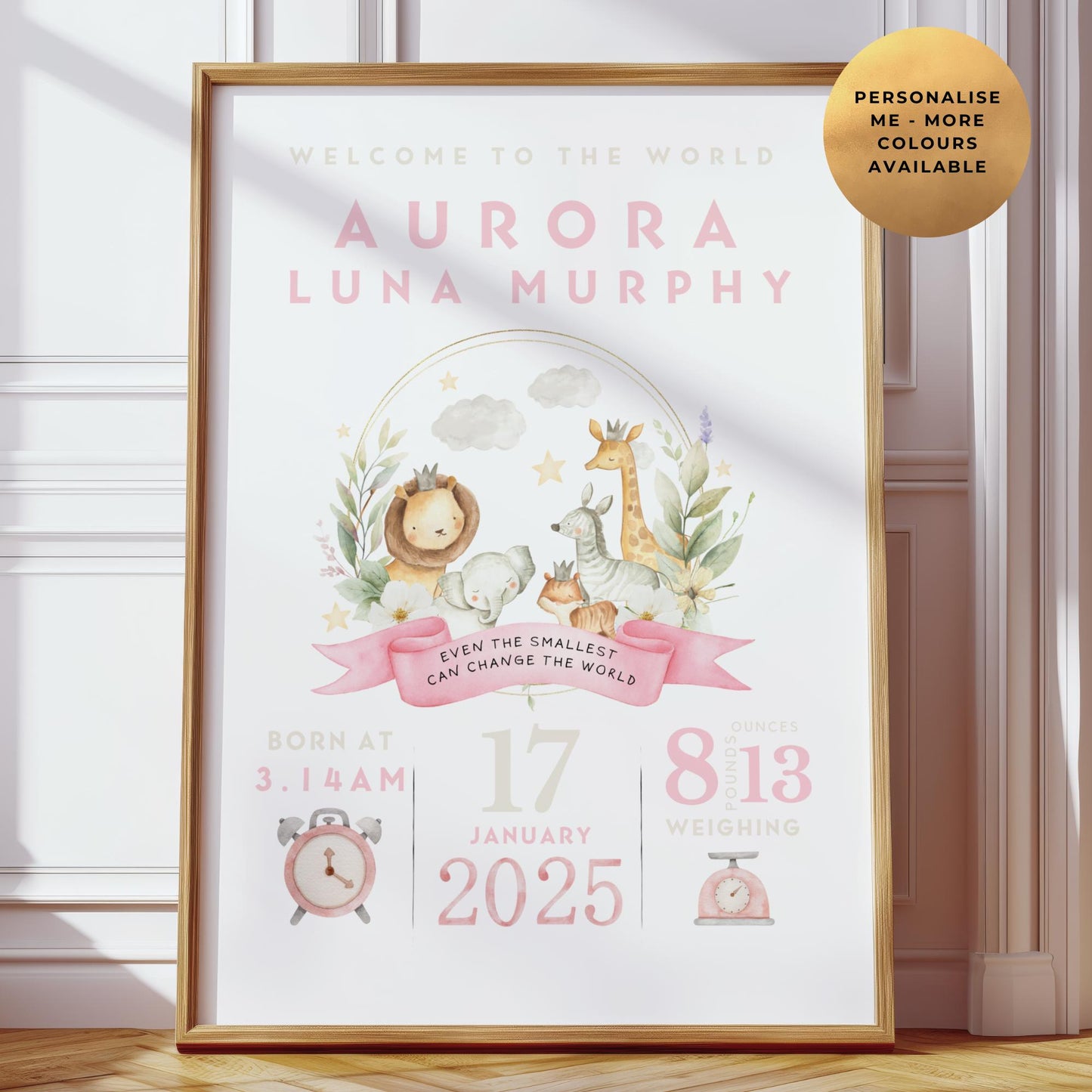 Safari New Baby Birth Details Print