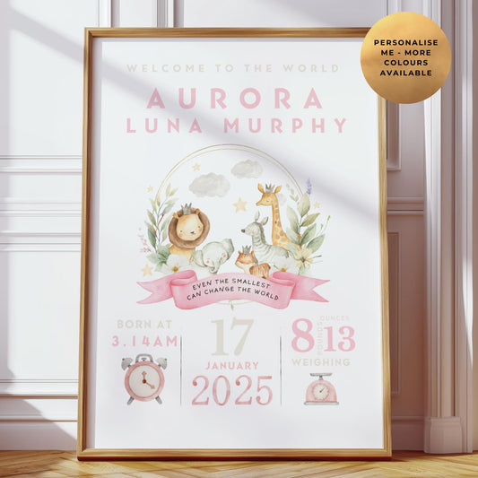 Safari New Baby Birth Details Print