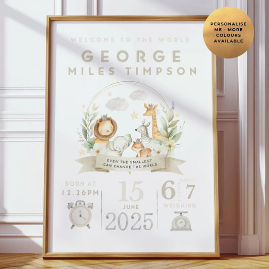 Safari New Baby Birth Details Print