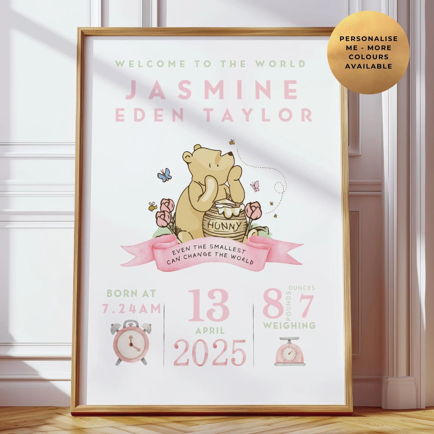 Winnie The Pooh Baby Birth Details Print